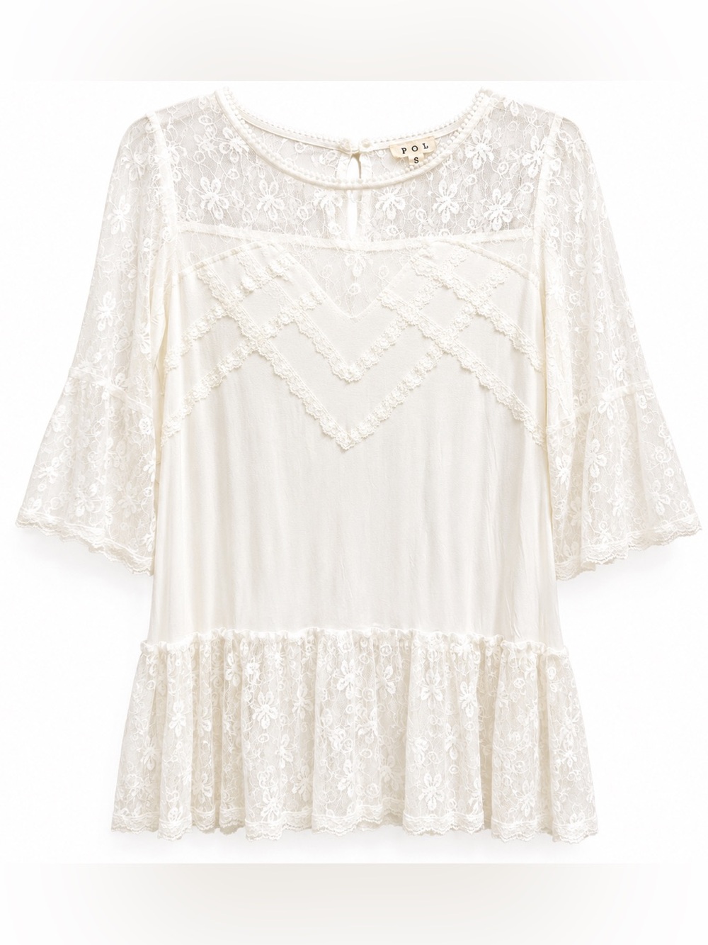 NEW POL White Lace Boho Tunic Top Small NEW Romantic Cottagecore Boutique